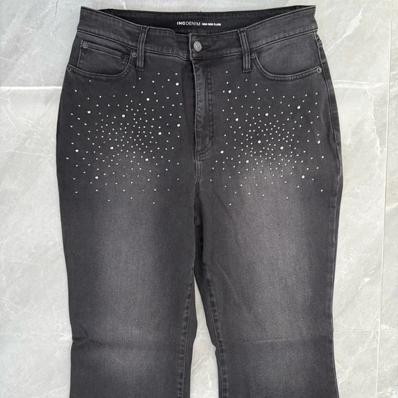 NWOT Women’s INC Denim High-Rise Rhinestone Studded Flare Jeans Plus Size 14 - Picture 3 of 16